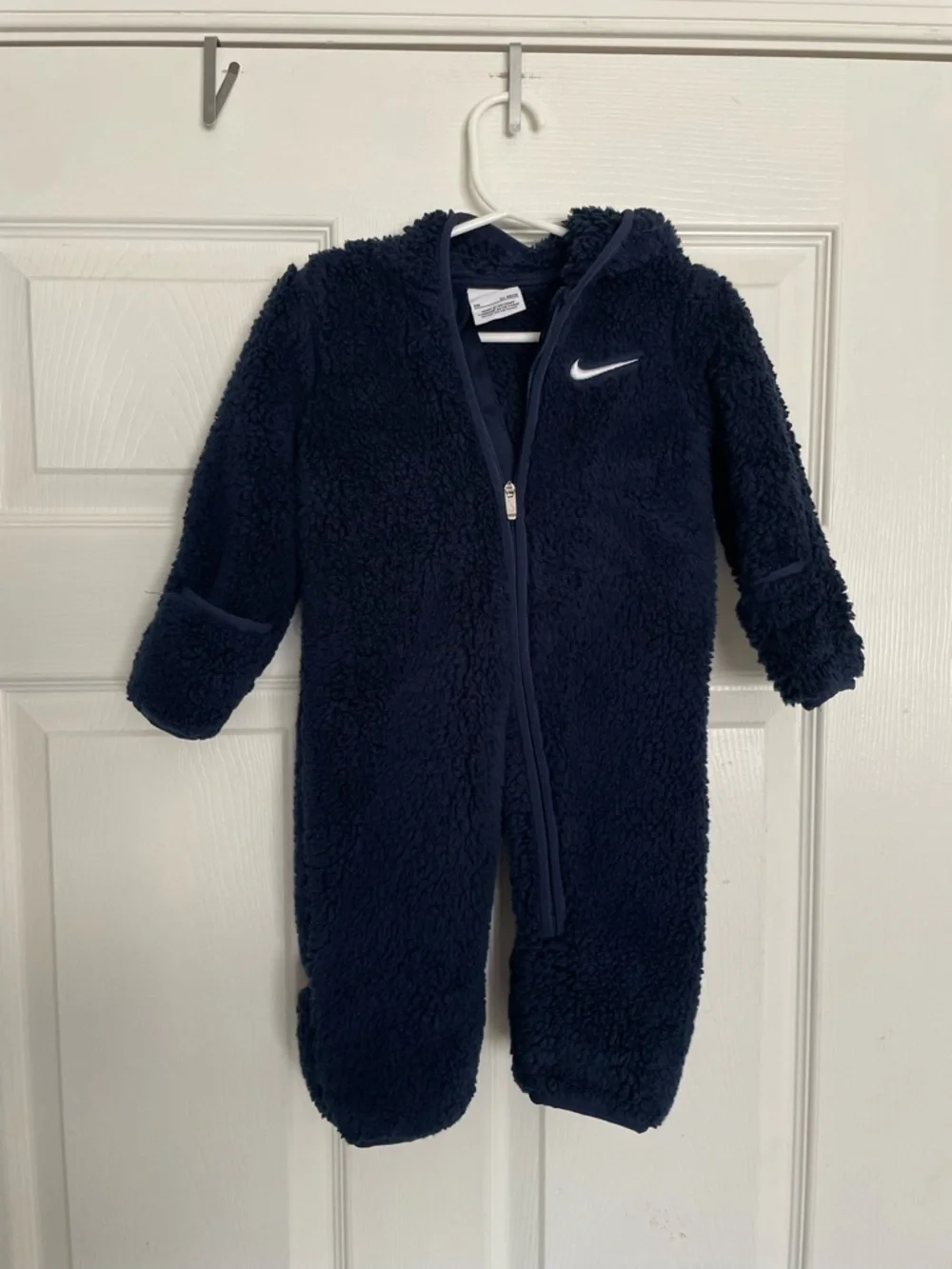 Nike 3-6 Months Baby Navy Fleece One-Piece Hooded Snowsuit EUC